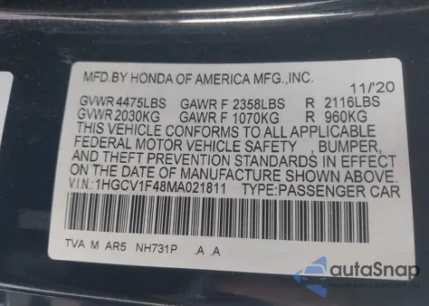 2021 Honda Accord Sport Special Edition from USA, damaged, VIN 1HGCV1F48MA021811